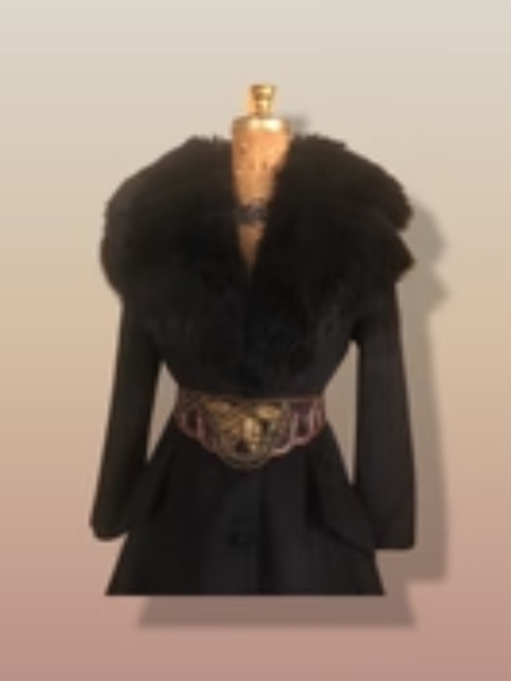 60’s Black Coat Vintage Lilli Ann Fit and Flare Shearling Pinup Princess Beaded - Picture 8 of 15
